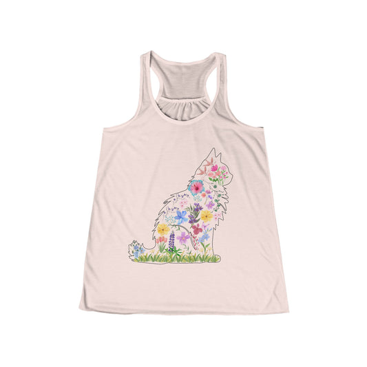 Siberian Cat Floral Cotton Flowy Racerback Tank, Gifts for Her, Gifts for Cat Moms